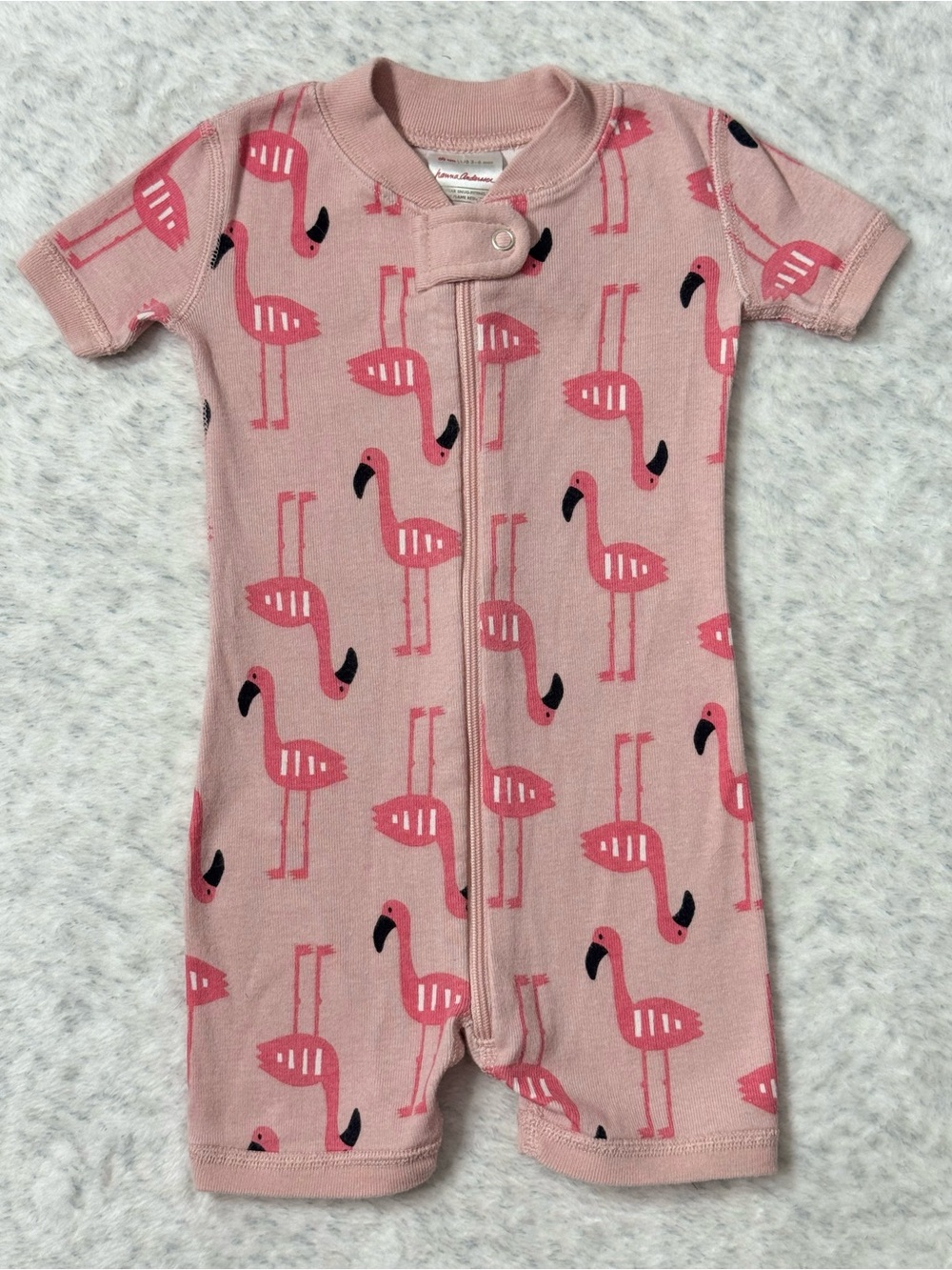 Hanna Andersson Pink Flamingo Shortie Zip Sleeper 3-6M Baby Girl Organic Cotton